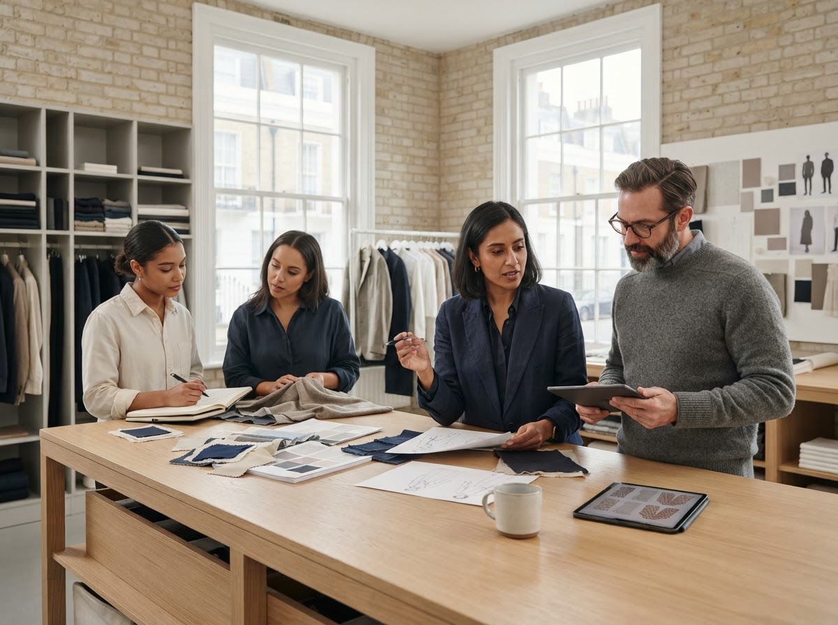Even Vestimenture team reviewing data-driven treasury strategy documentation